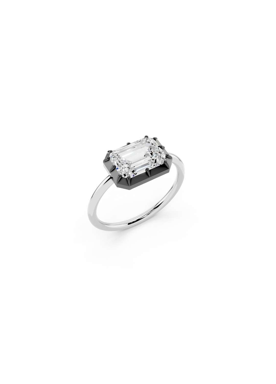 East-West Emerald Cut Diamond Ring Image 8