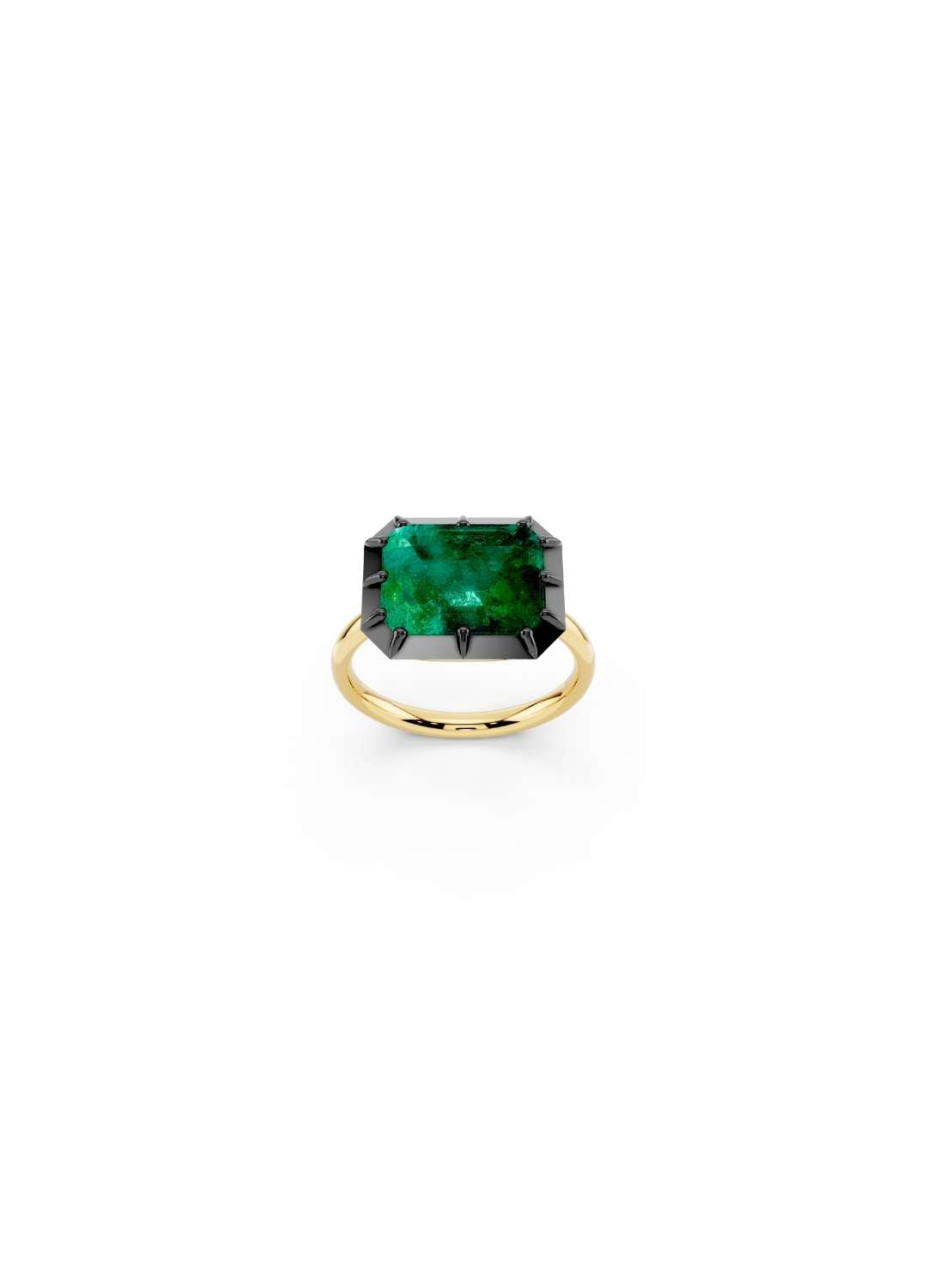East-West Emerald Cut Emerald Ring Image 1