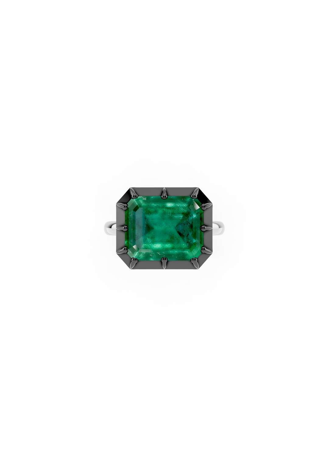 East-West Emerald Cut Emerald Ring Image 5