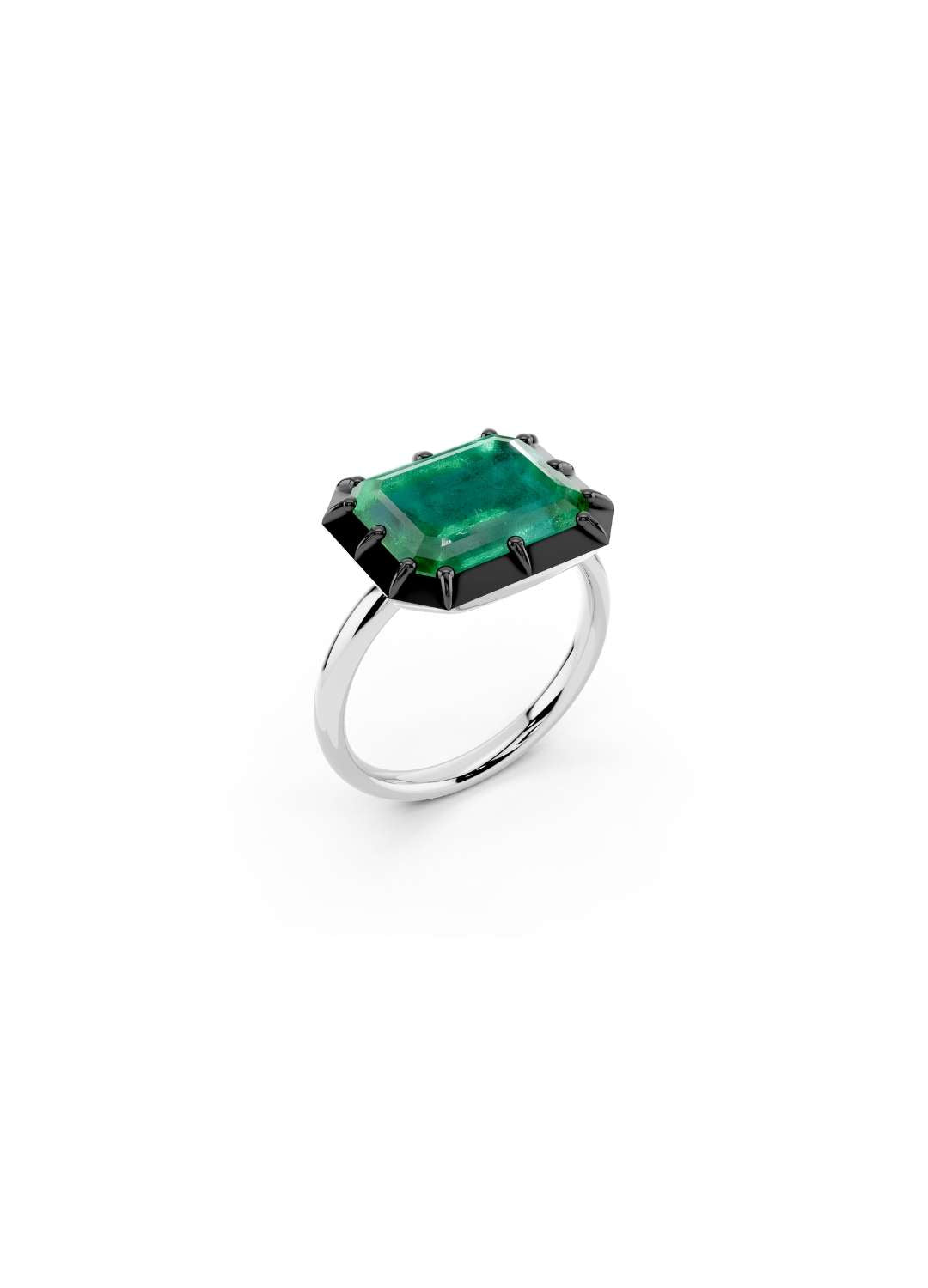 East-West Emerald Cut Emerald Ring Image 8