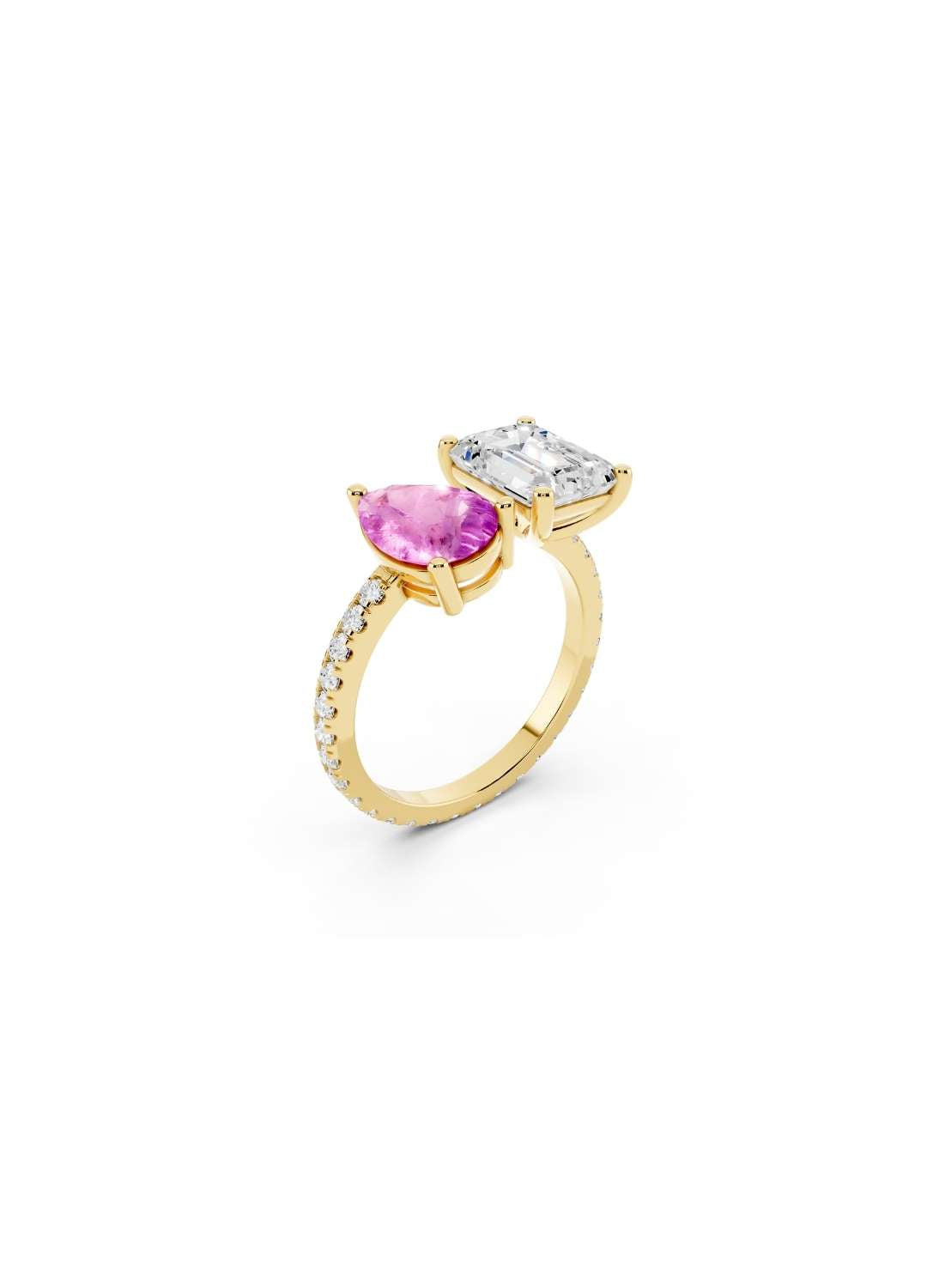 Emerald-Cut Diamond & Pink Sapphire Toi-et-Moi Ring Image 3