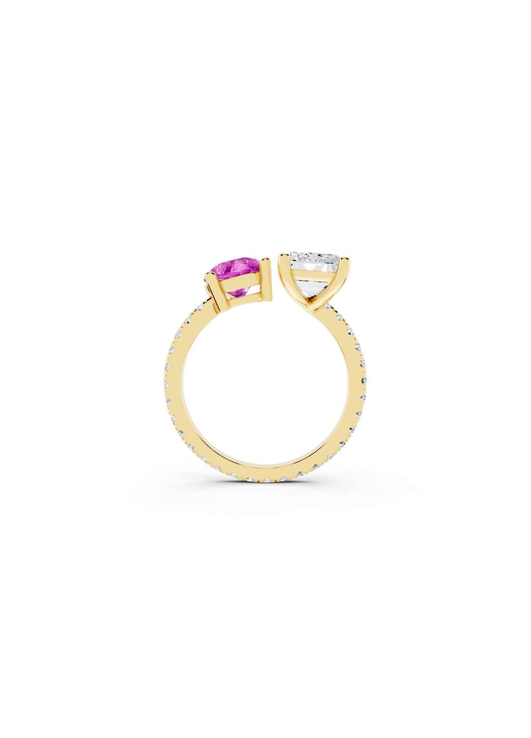 Emerald-Cut Diamond & Pink Sapphire Toi-et-Moi Ring Image 4