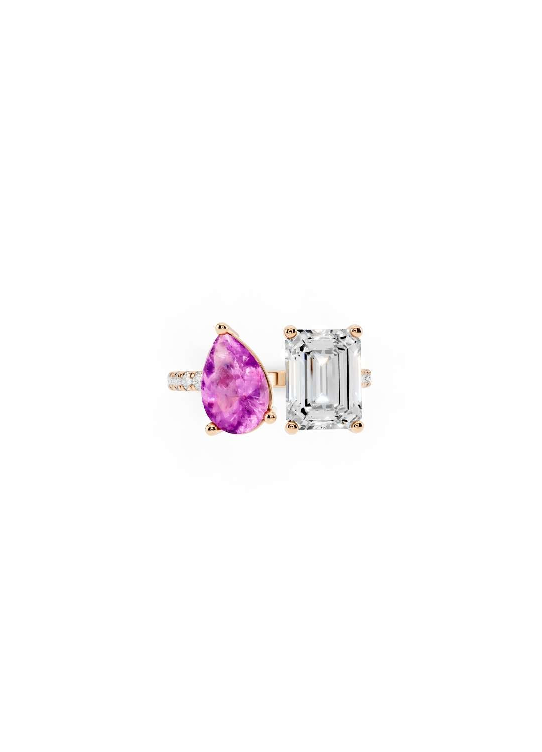 Emerald-Cut Diamond & Pink Sapphire Toi-et-Moi Ring Image 6
