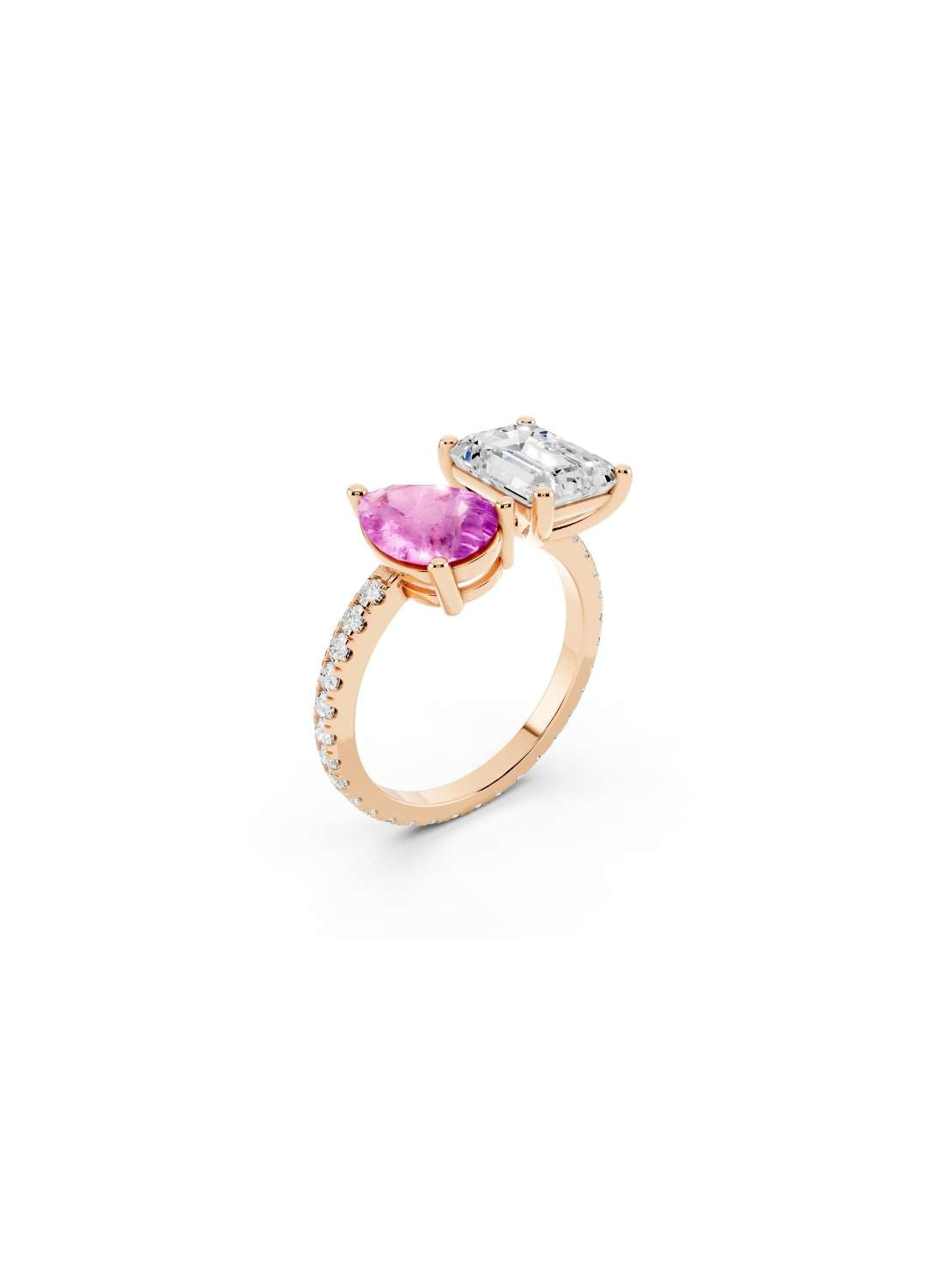 Emerald-Cut Diamond & Pink Sapphire Toi-et-Moi Ring Image 8