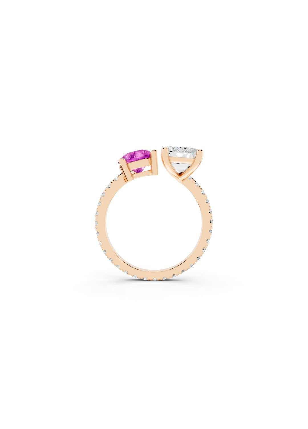 Emerald-Cut Diamond & Pink Sapphire Toi-et-Moi Ring Image 9