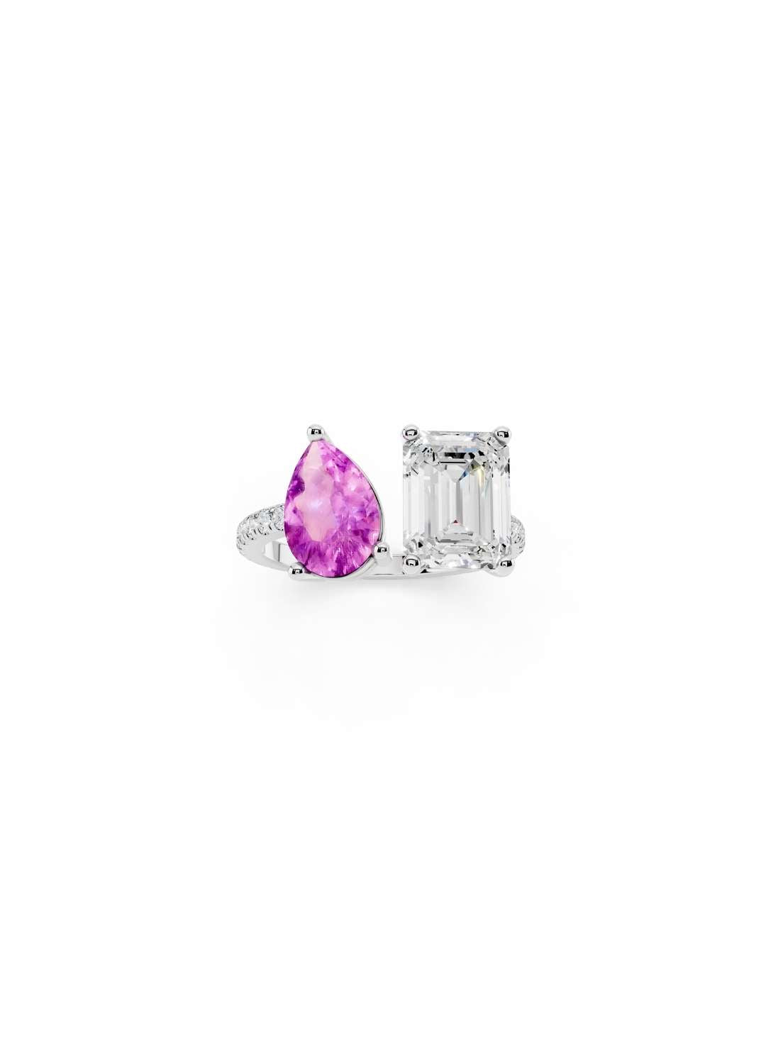 Emerald-Cut Diamond & Pink Sapphire Toi-et-Moi Ring Image 12