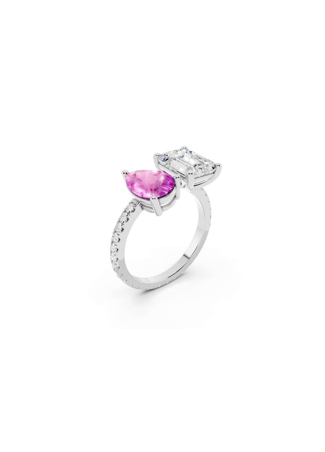 Emerald-Cut Diamond & Pink Sapphire Toi-et-Moi Ring Image 13