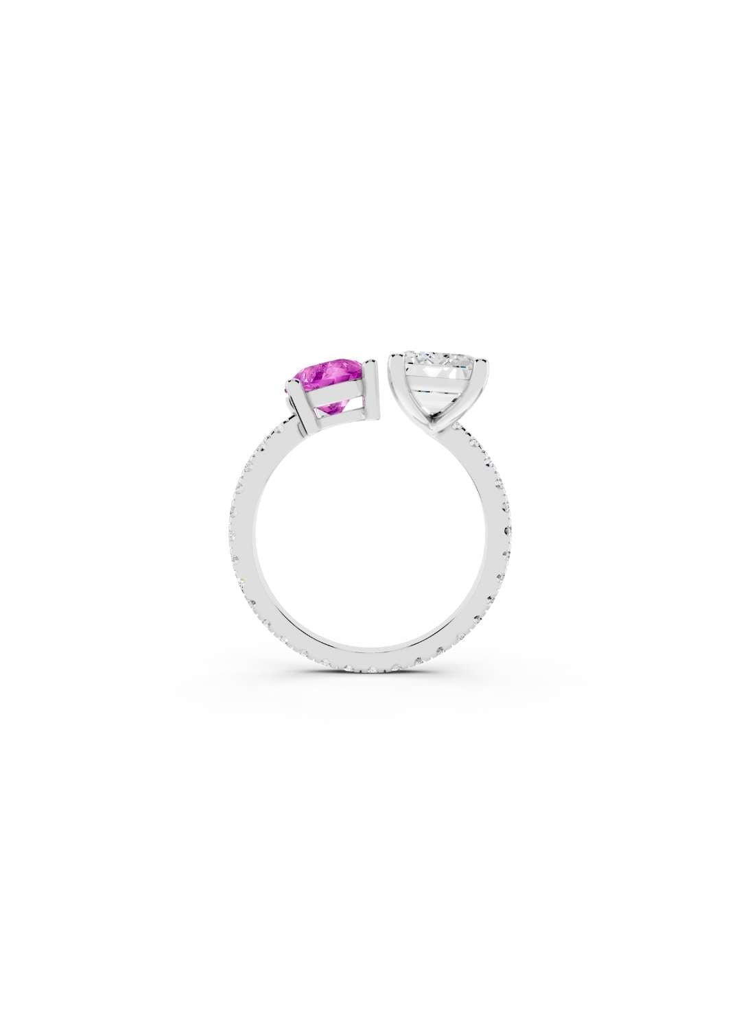 Emerald-Cut Diamond & Pink Sapphire Toi-et-Moi Ring Image 14