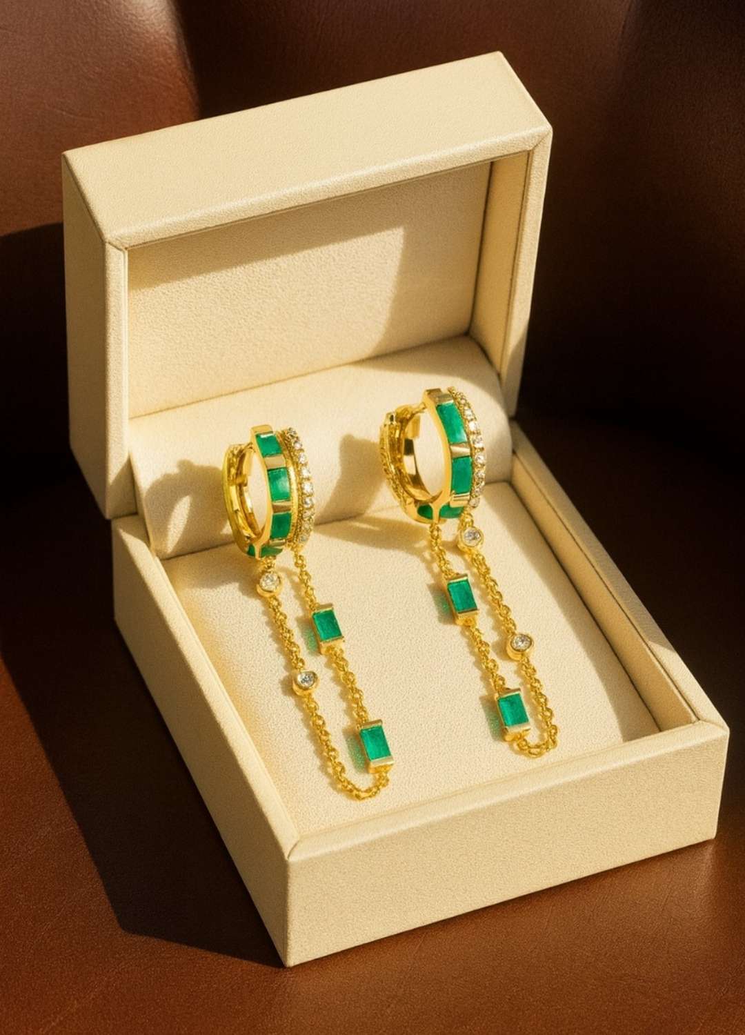 Emerald Cascade Hoop Earrings Image 4