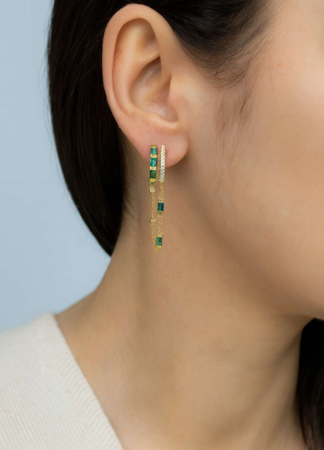 Emerald Cascade Hoop Earrings Image 3