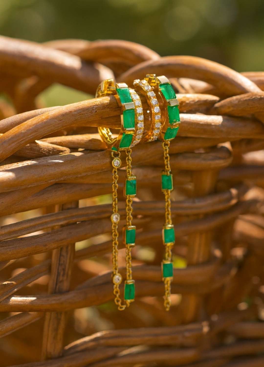 Emerald Cascade Hoop Earrings Image 1