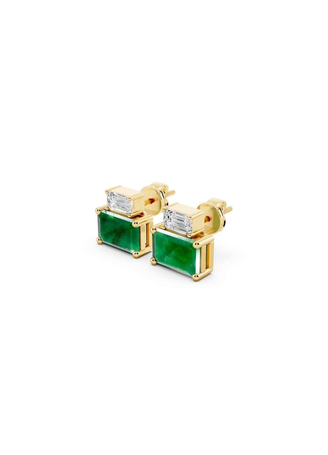 Emerald Cut Diamond and Emerald Stud Earrings Image 1