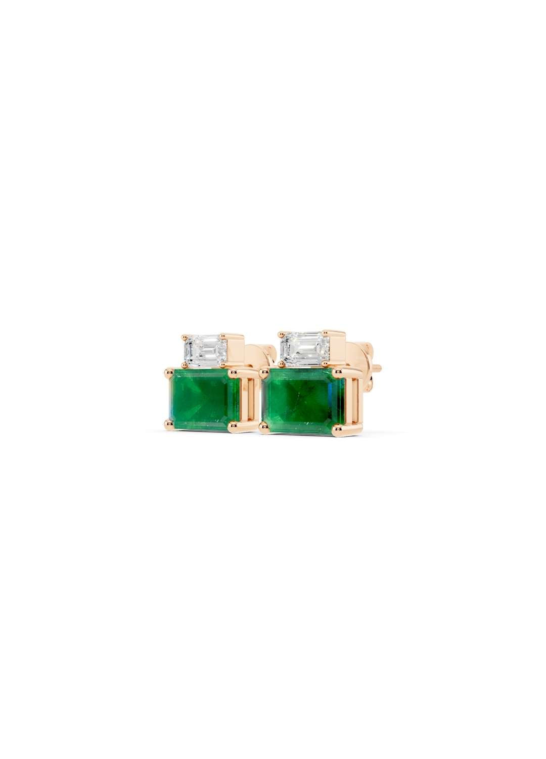 Emerald Cut Diamond and Emerald Stud Earrings Image 6