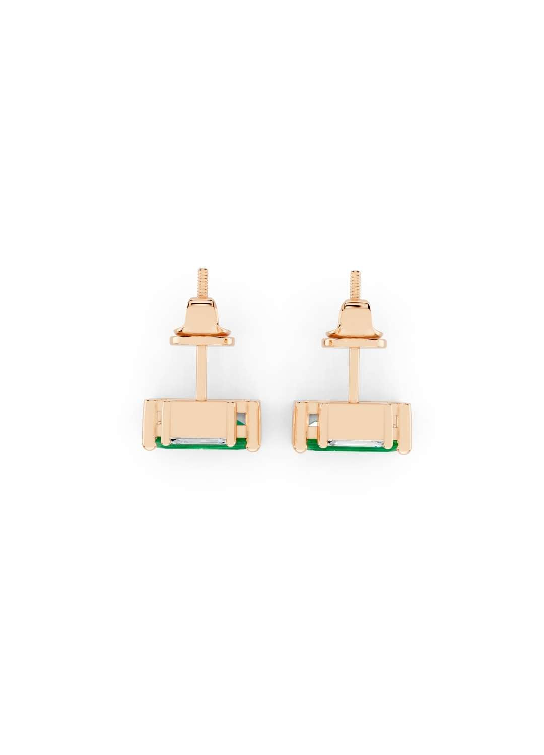 Emerald Cut Diamond and Emerald Stud Earrings Image 7