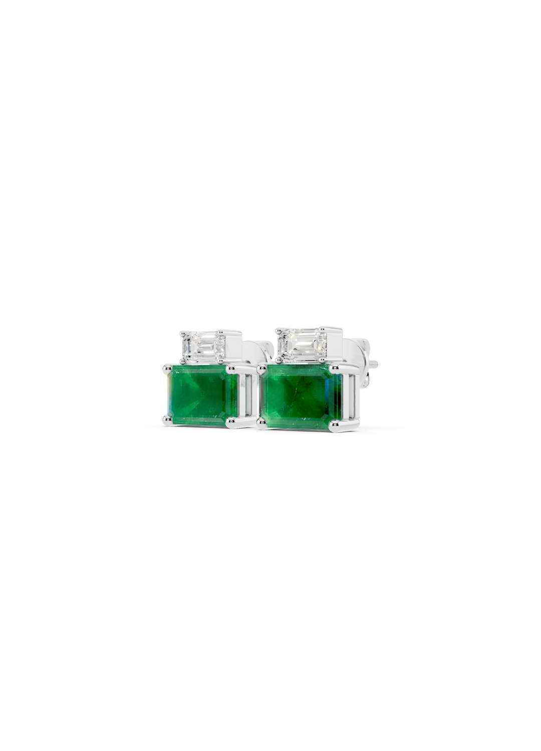 Emerald Cut Diamond and Emerald Stud Earrings Image 10