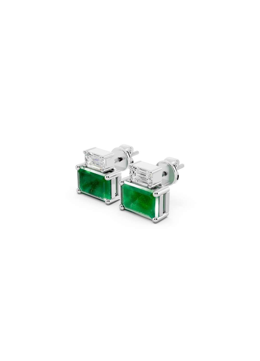Emerald Cut Diamond and Emerald Stud Earrings Image 9