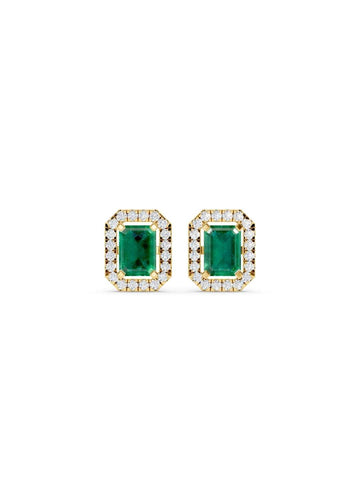 Emerald Sapphire & Diamond Halo Studs Image 1
