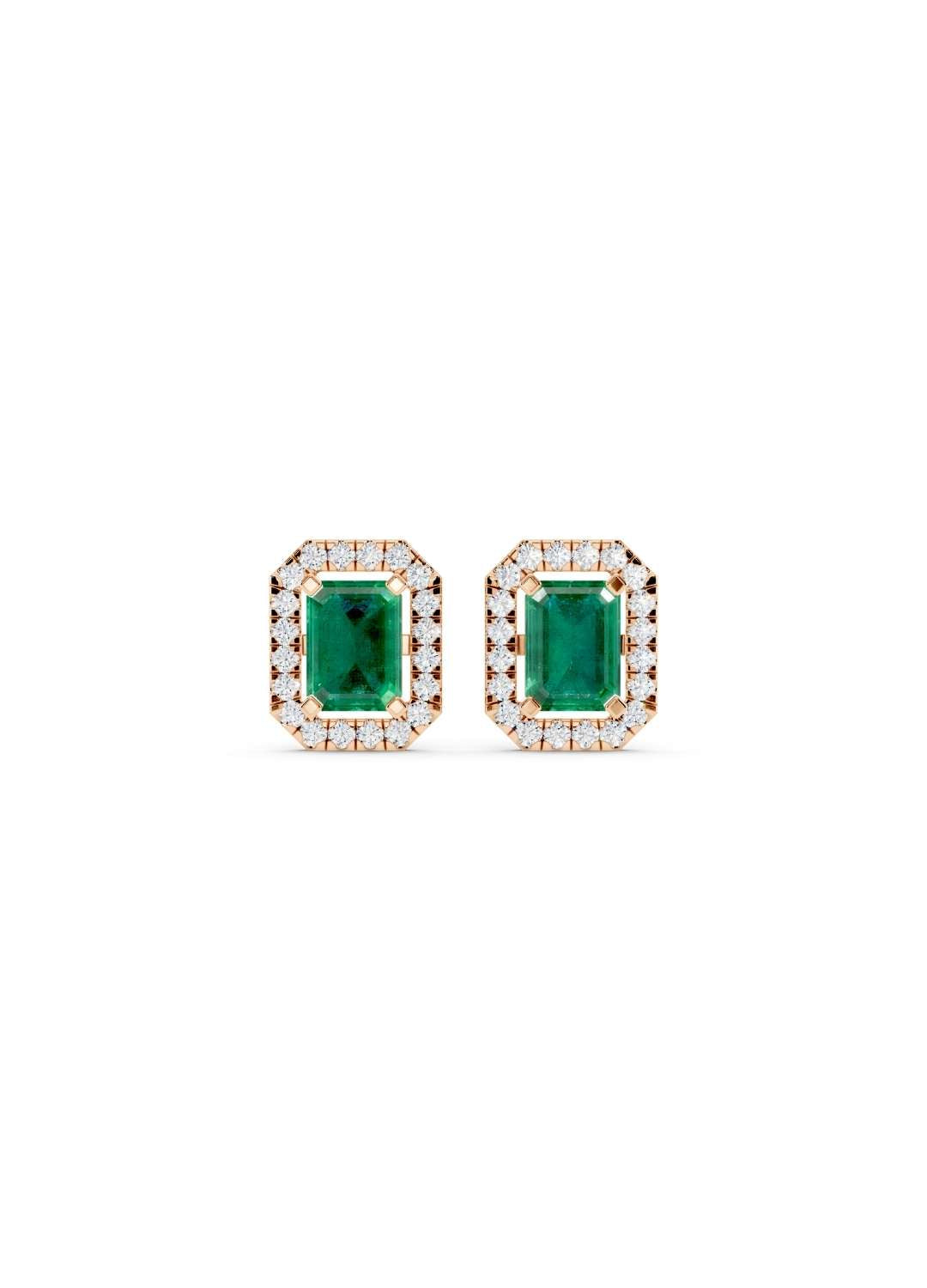 Emerald Sapphire & Diamond Halo Studs Image 4