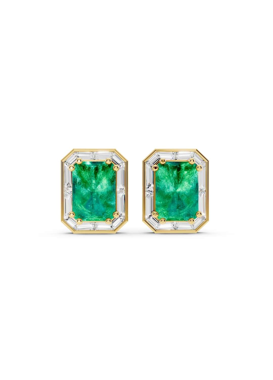Emerald & Baguette Halo Stud Earrings Image 1