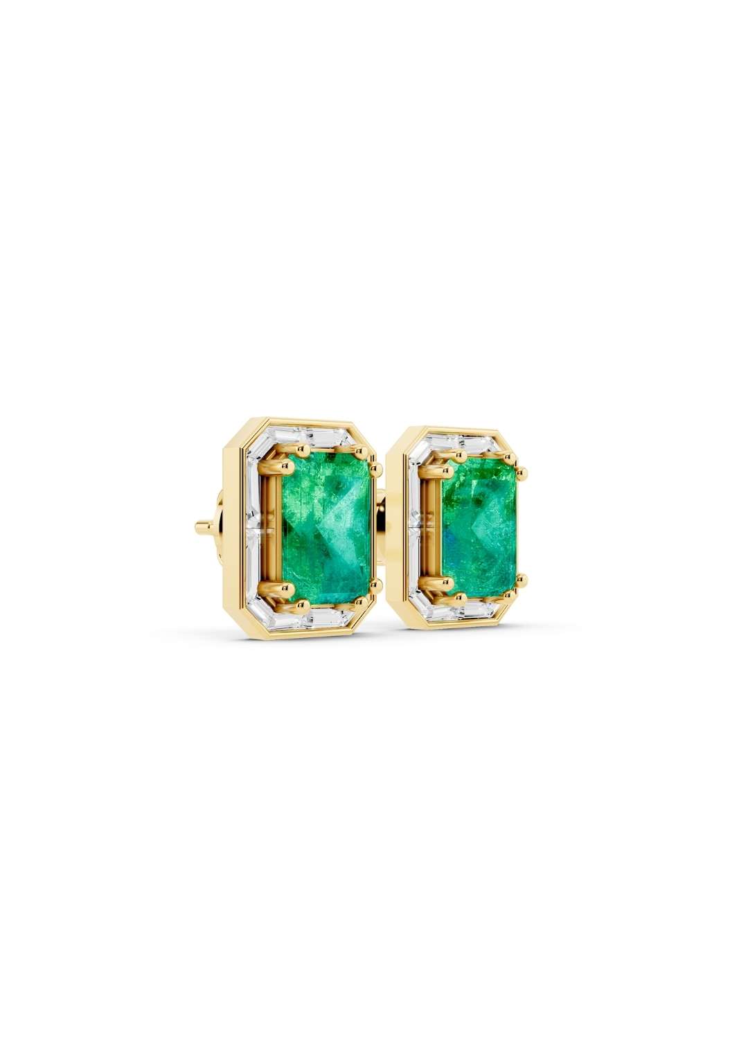 Emerald & Baguette Halo Stud Earrings Image 1