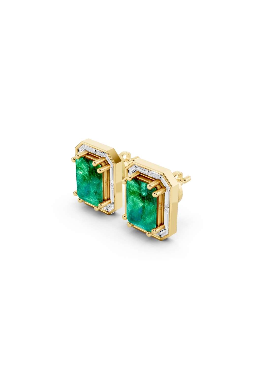 Emerald & Baguette Halo Stud Earrings Image 3