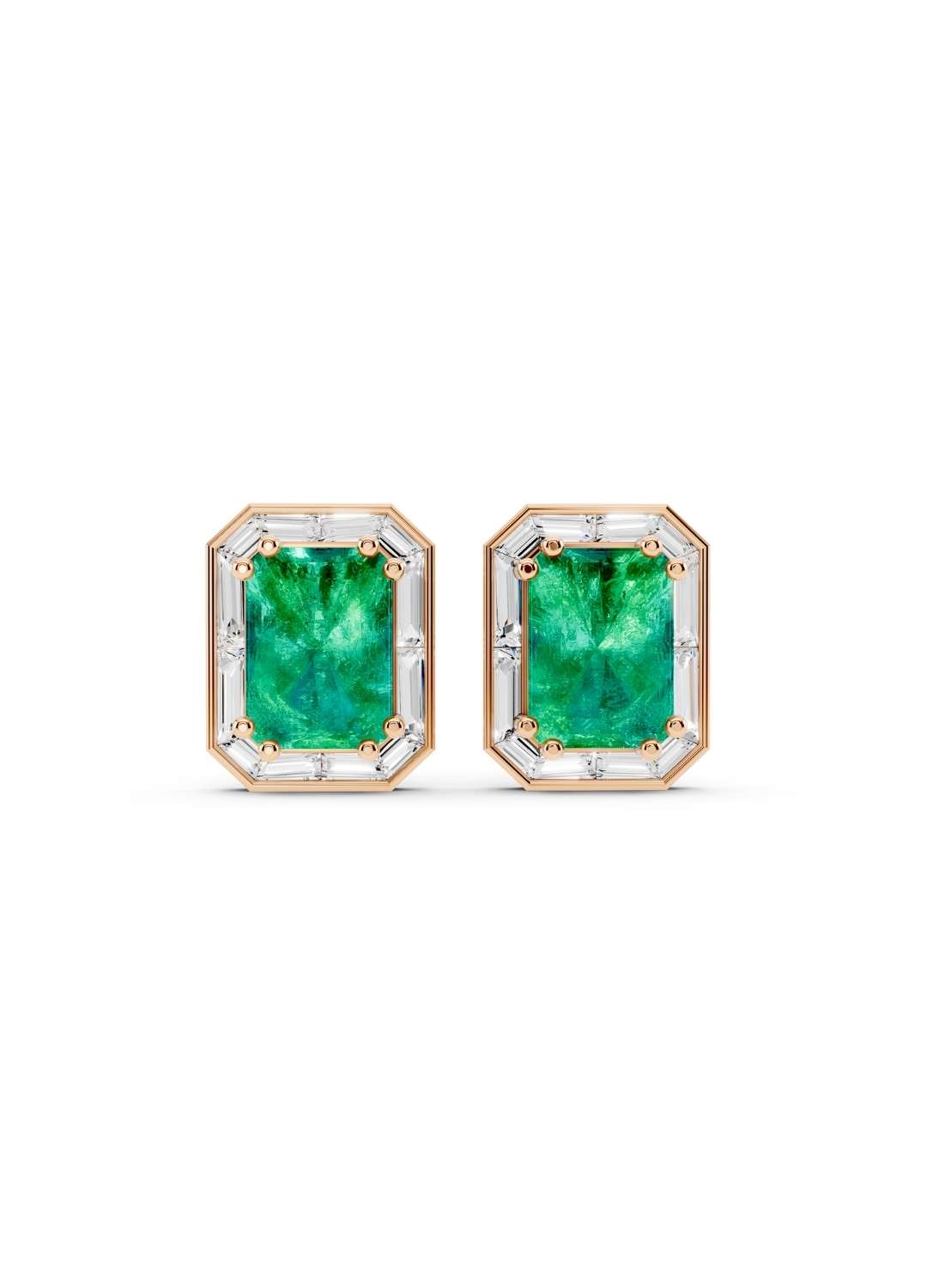 Emerald & Baguette Halo Stud Earrings Image 5
