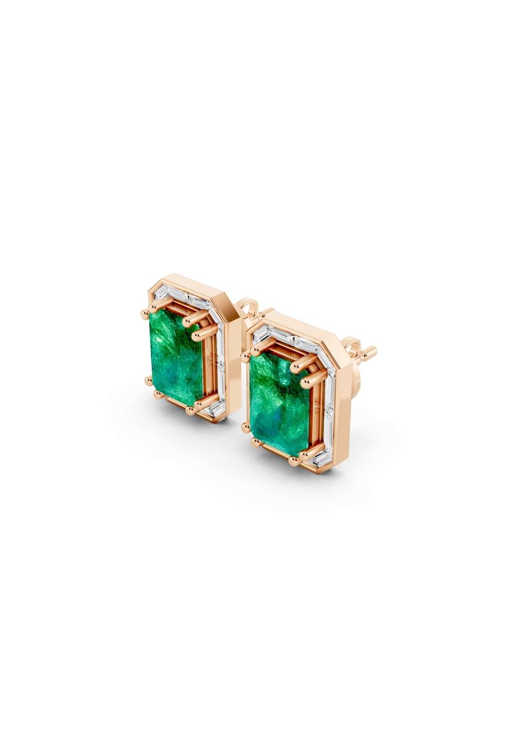Emerald & Baguette Halo Stud Earrings Image 7