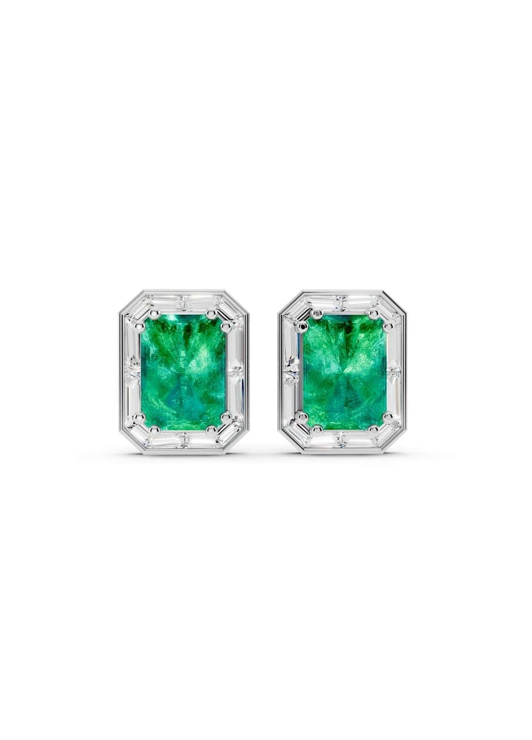 Emerald & Baguette Halo Stud Earrings Image 9