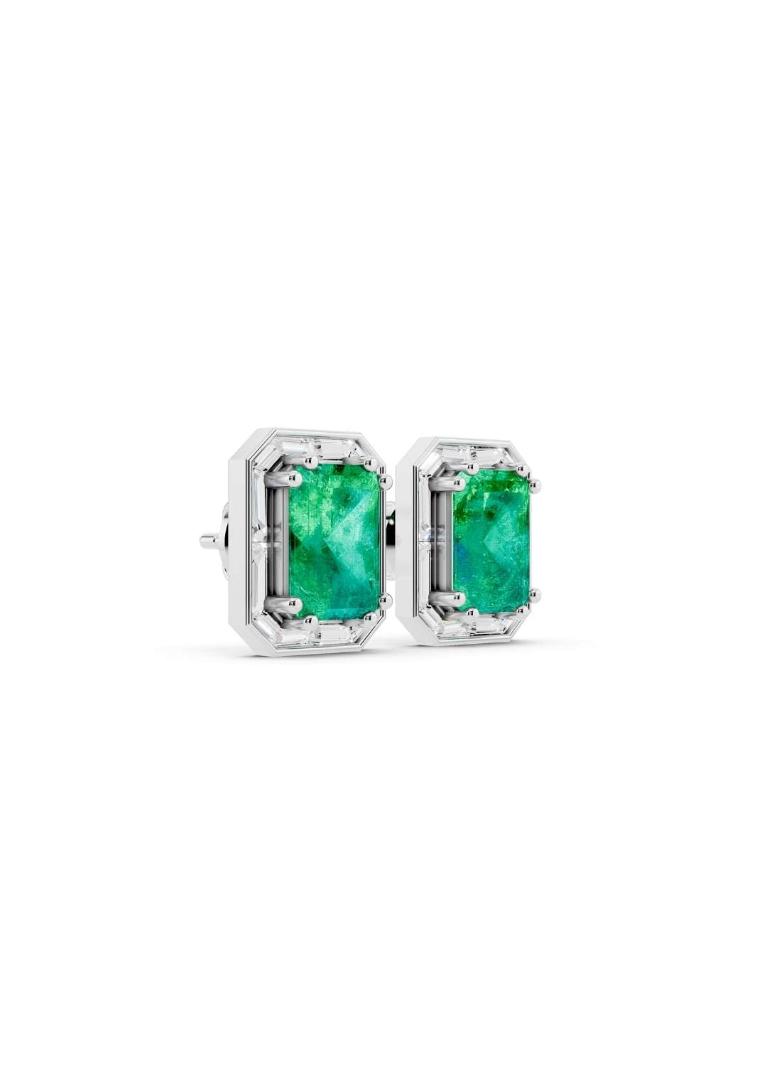 Emerald & Baguette Halo Stud Earrings Image 10