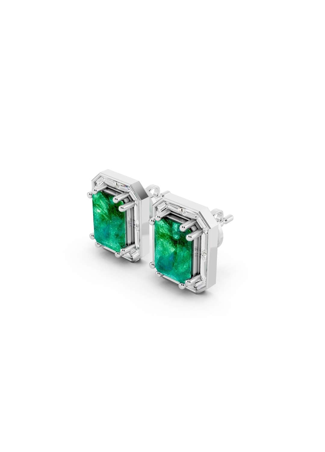 Emerald & Baguette Halo Stud Earrings Image 11