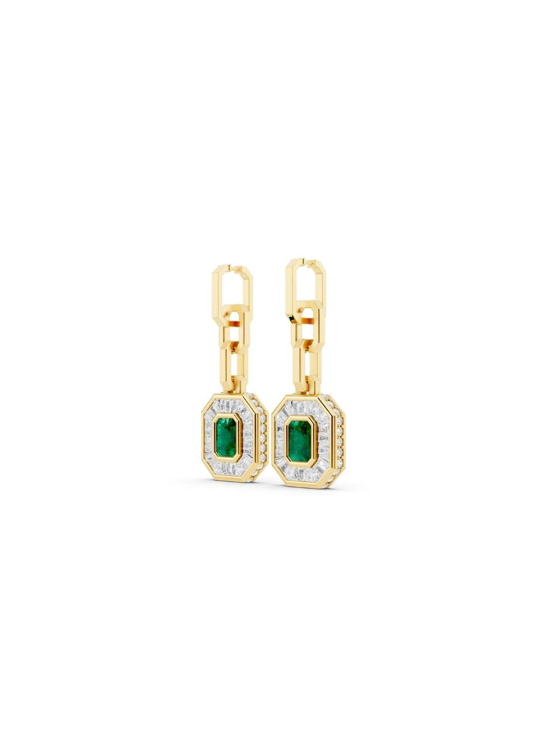 Emerald & Diamond Baguette Earrings Image 1