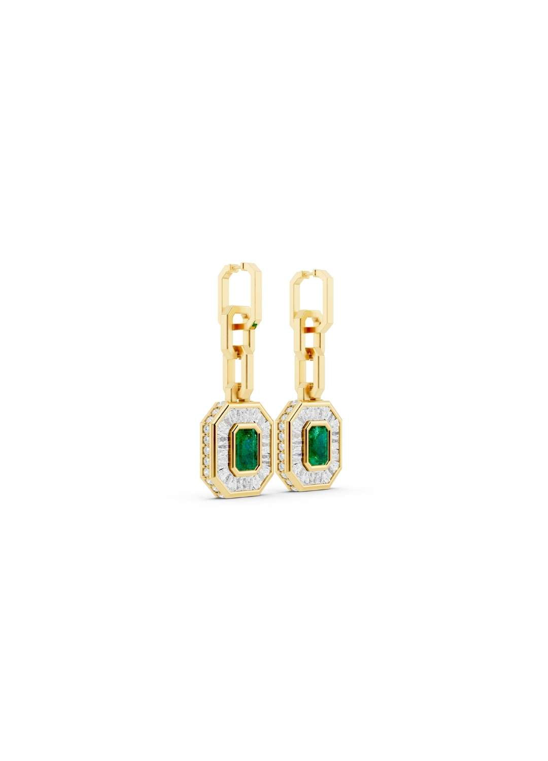 Emerald & Diamond Baguette Earrings Image 3