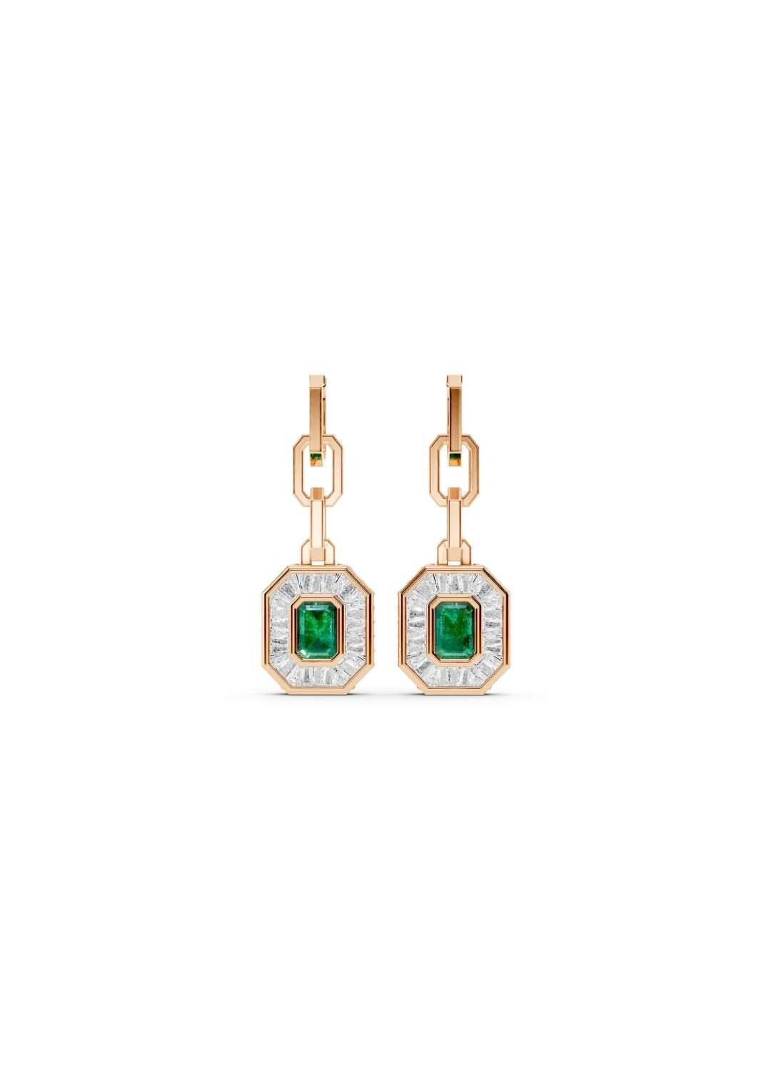 Emerald & Diamond Baguette Earrings Image 6
