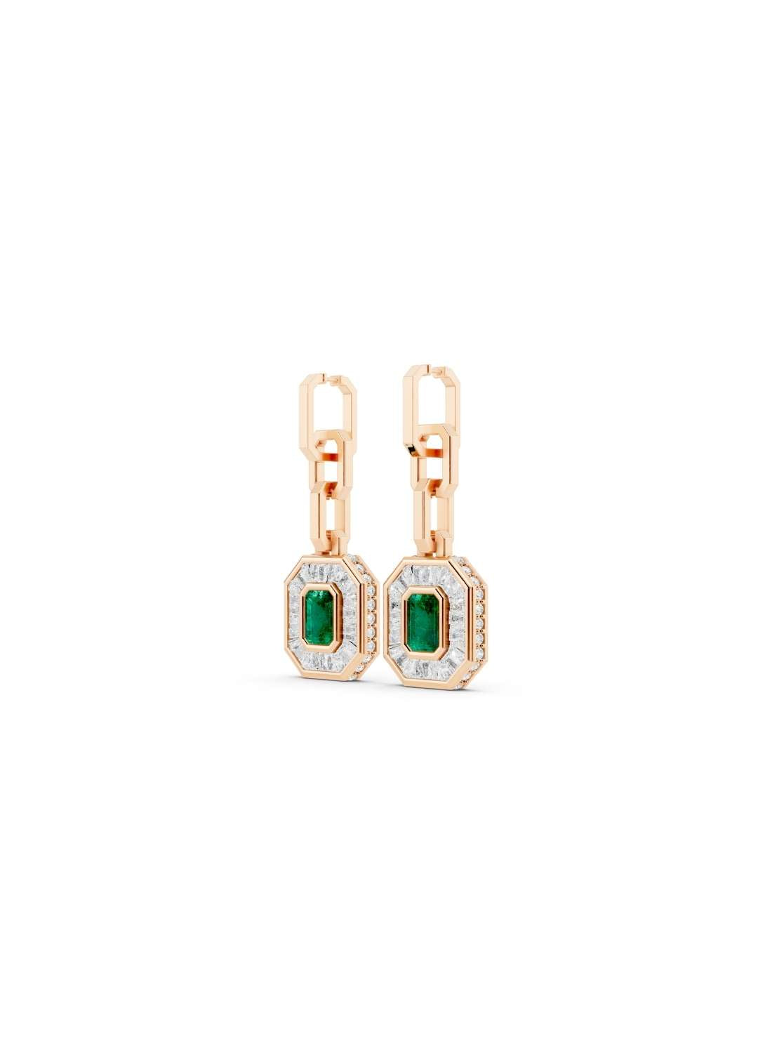 Emerald & Diamond Baguette Earrings Image 7