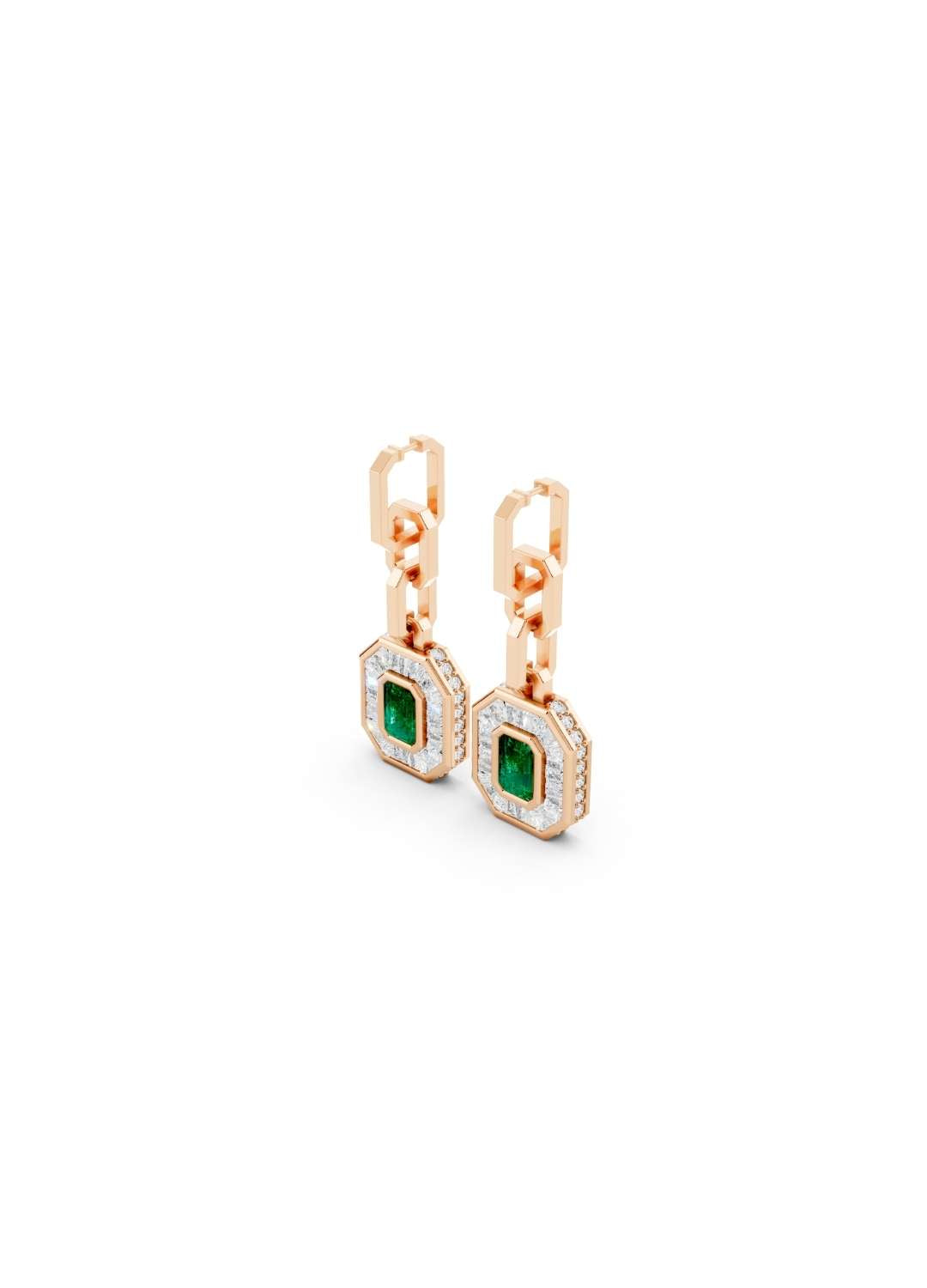 Emerald & Diamond Baguette Earrings Image 9