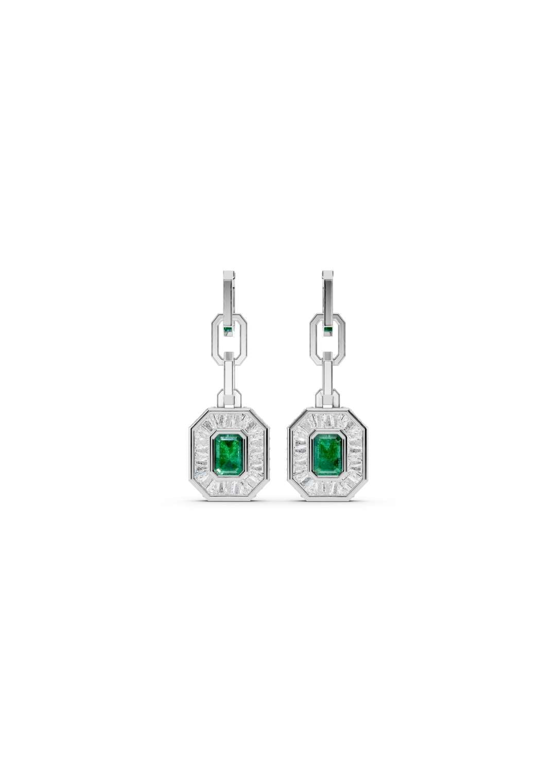 Emerald & Diamond Baguette Earrings Image 11