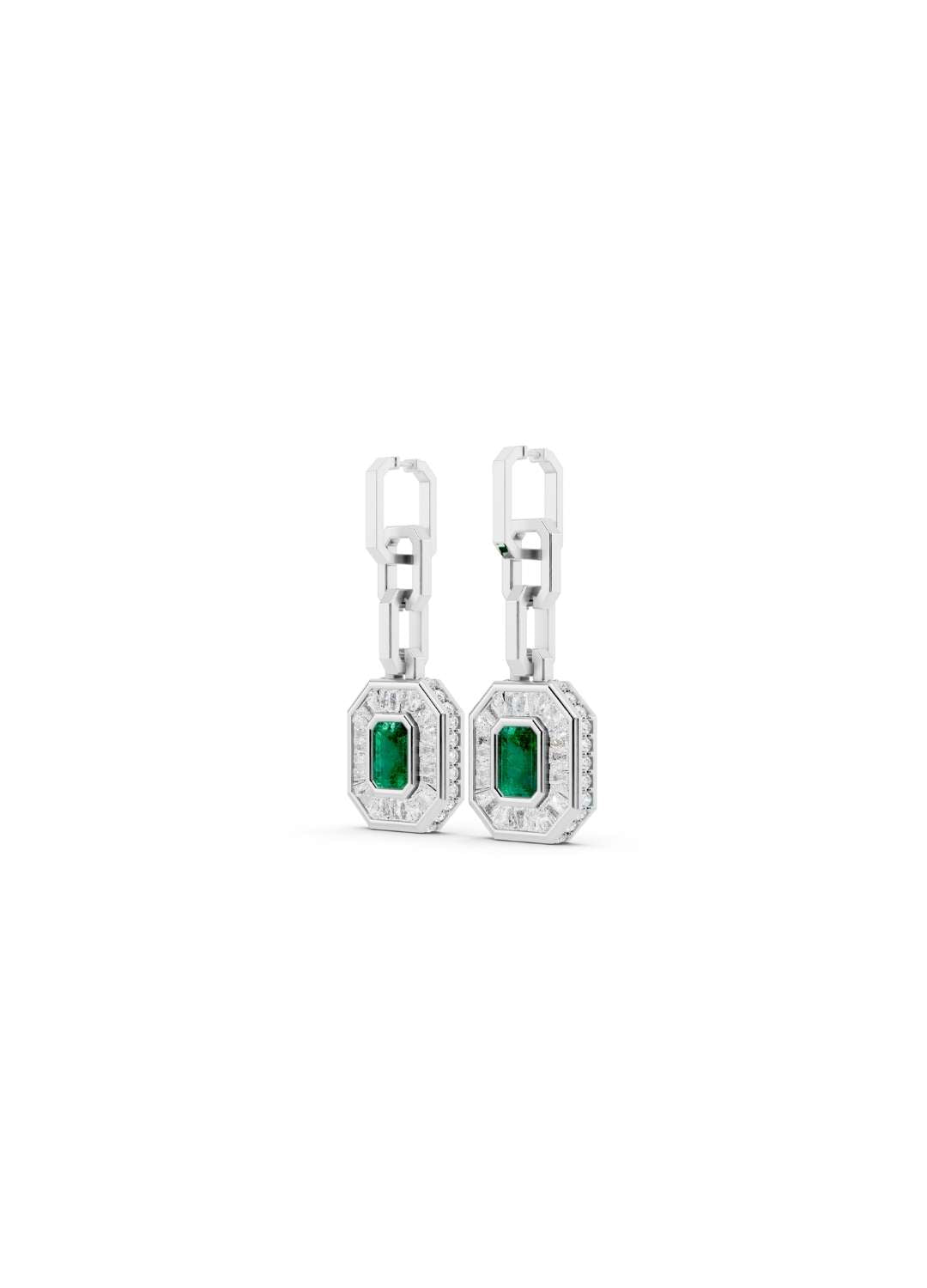 Emerald & Diamond Baguette Earrings Image 12