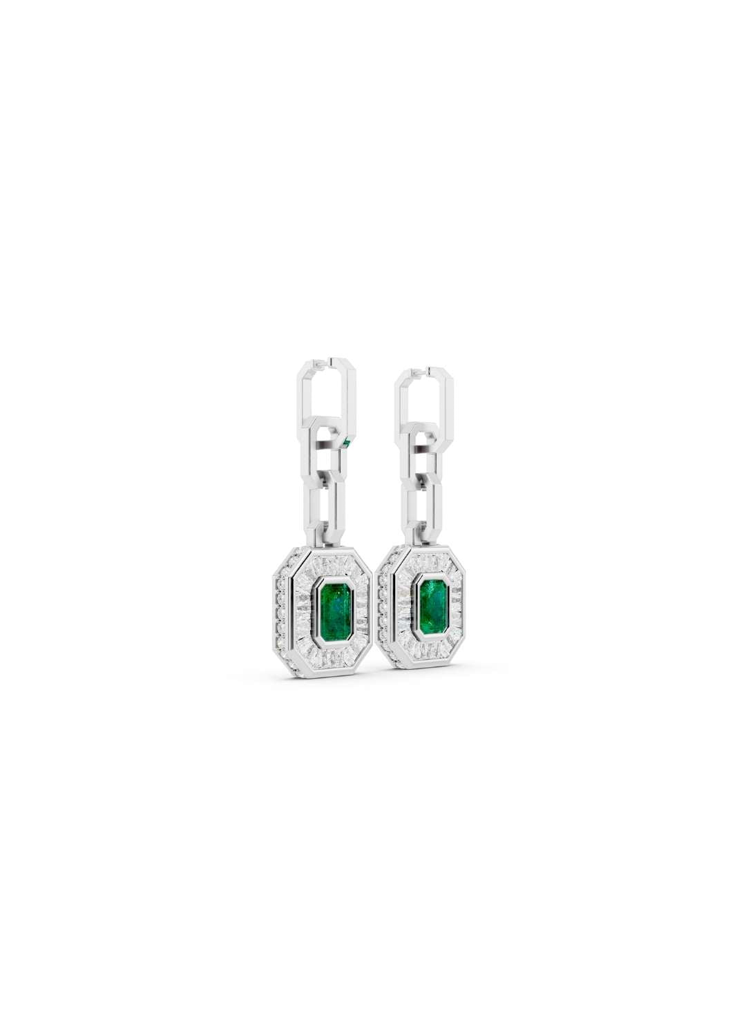 Emerald & Diamond Baguette Earrings Image 13