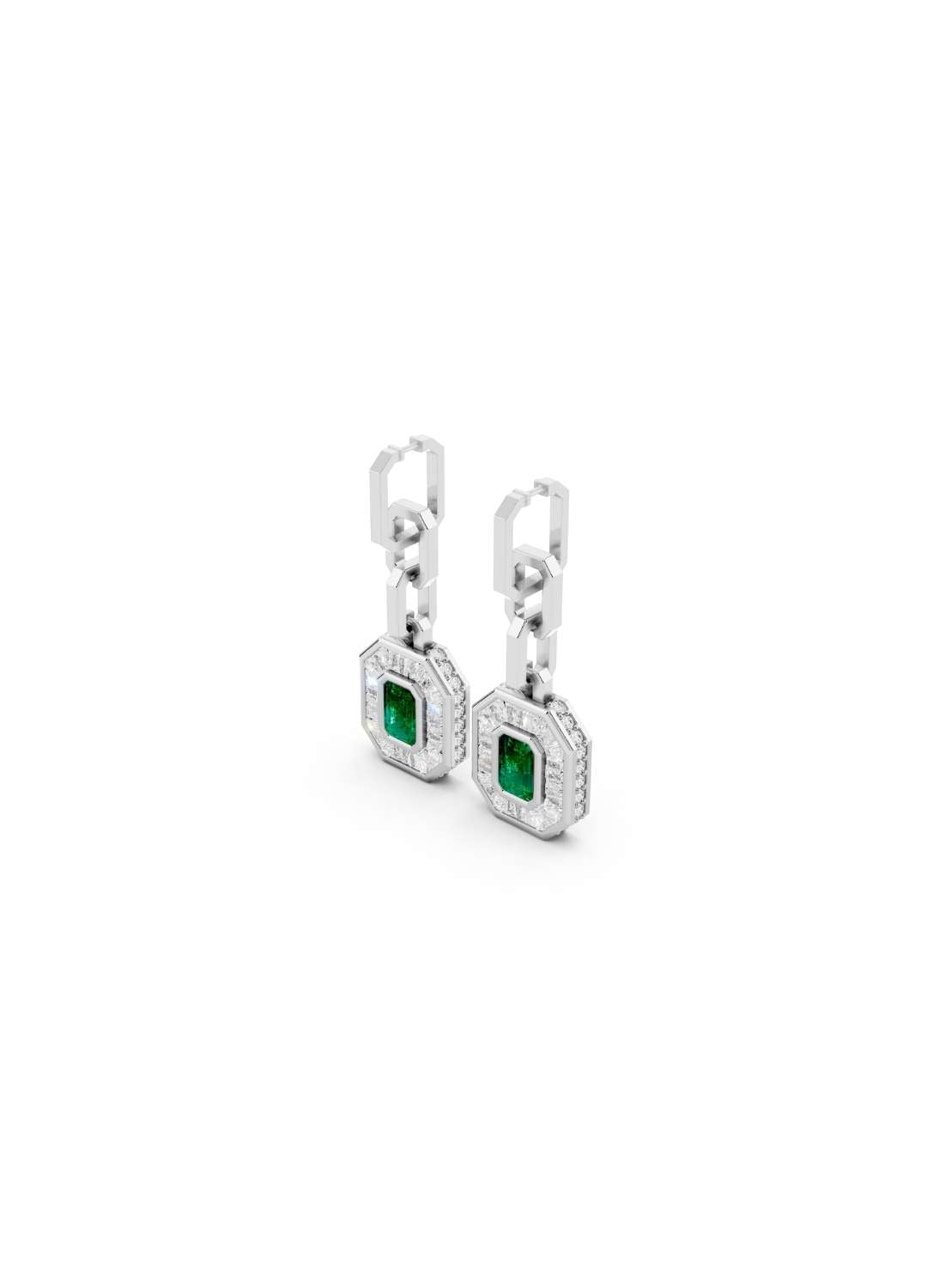 Emerald & Diamond Baguette Earrings Image 14