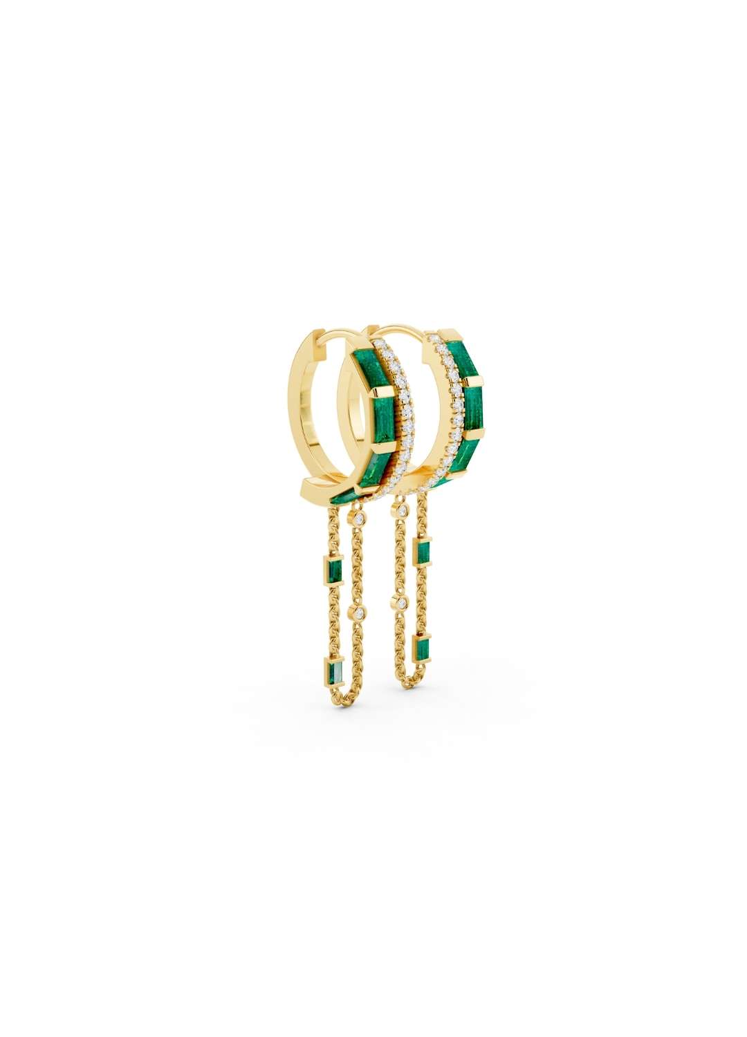 Emerald and Diamond Halo Drop Earrings Image 4