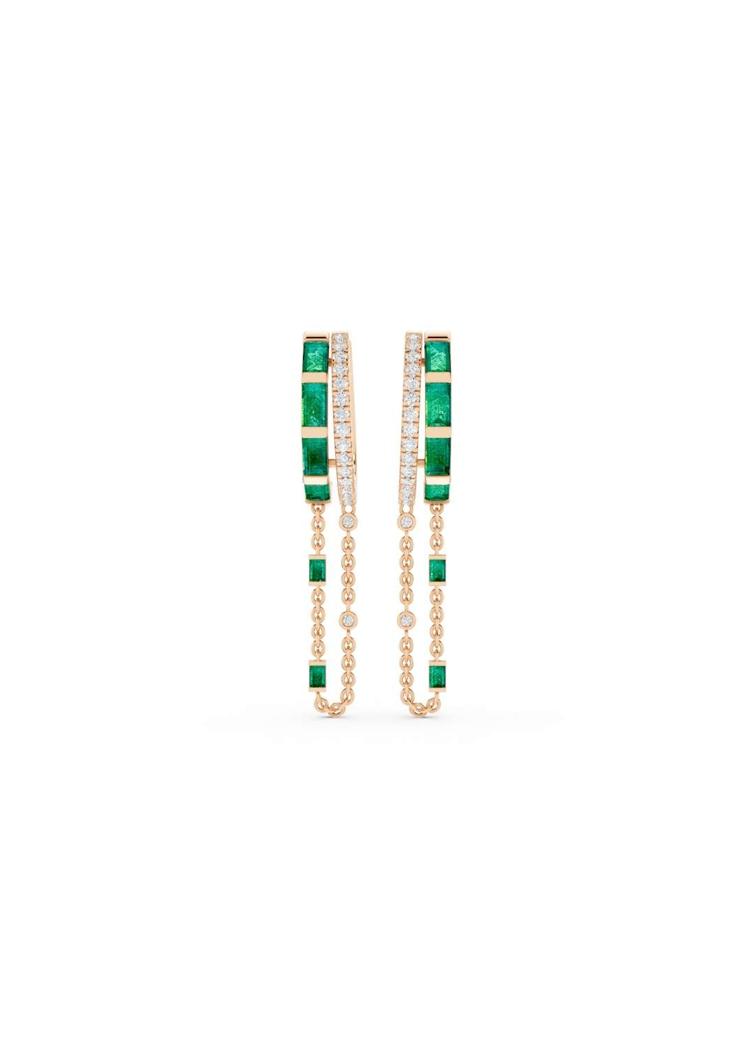 Emerald and Diamond Halo Drop Earrings Image 5
