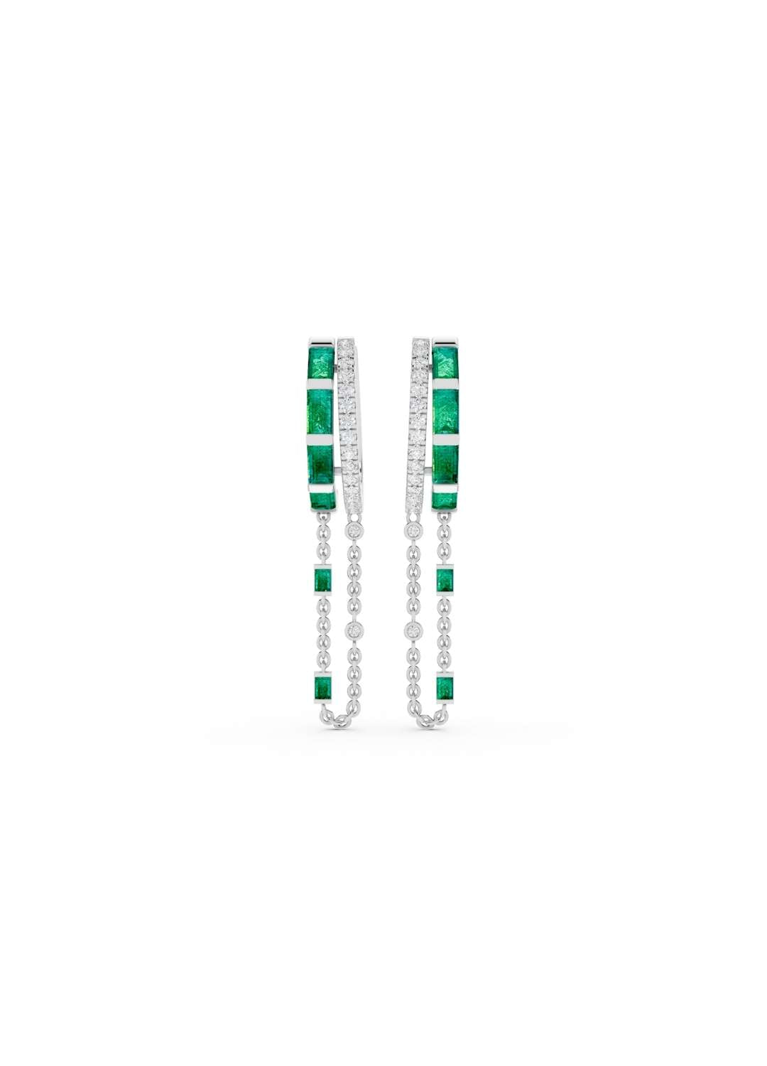 Emerald and Diamond Halo Drop Earrings Image 9