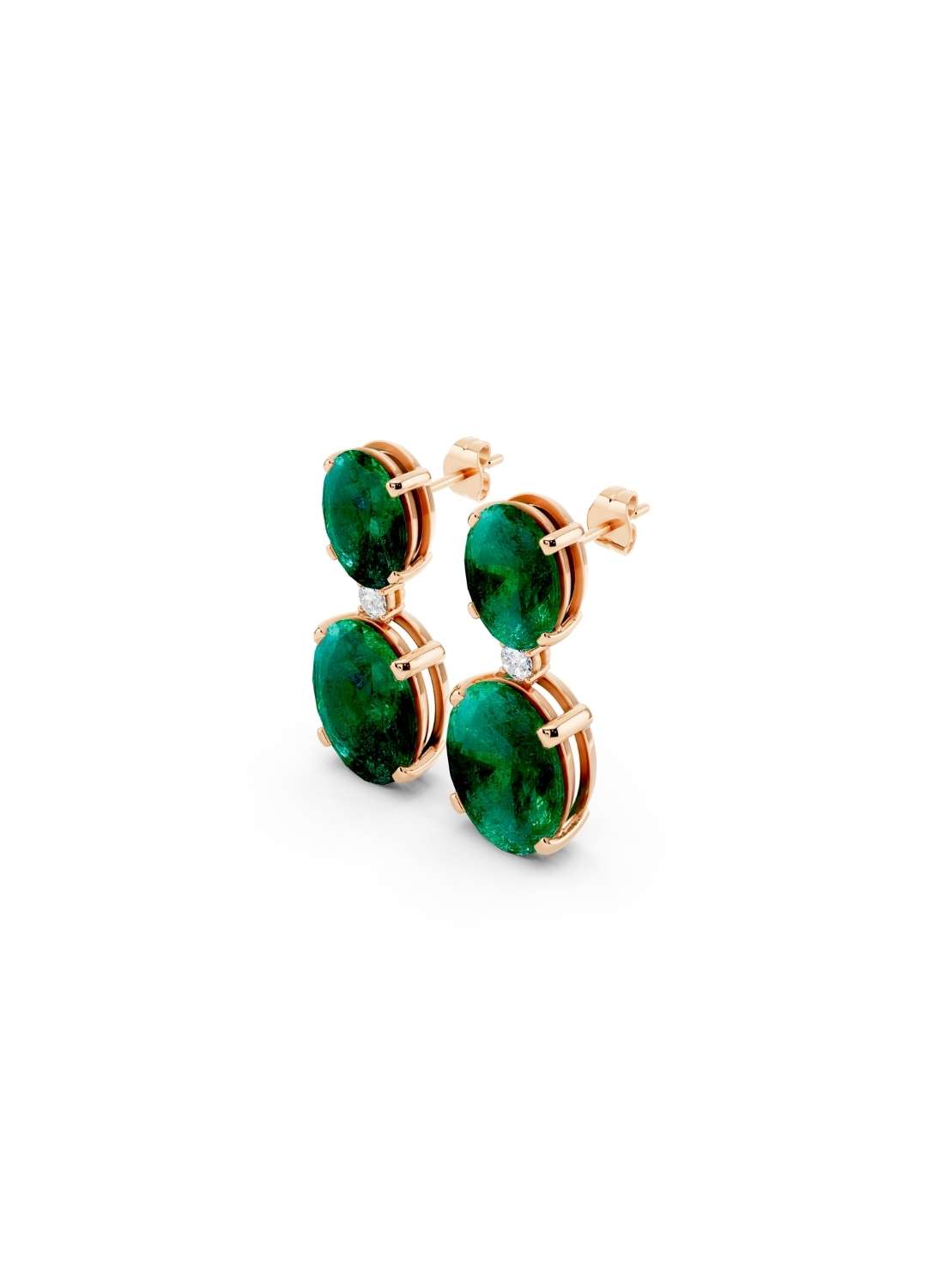 Emerald & Diamond Duo Oval Earrings Image 9