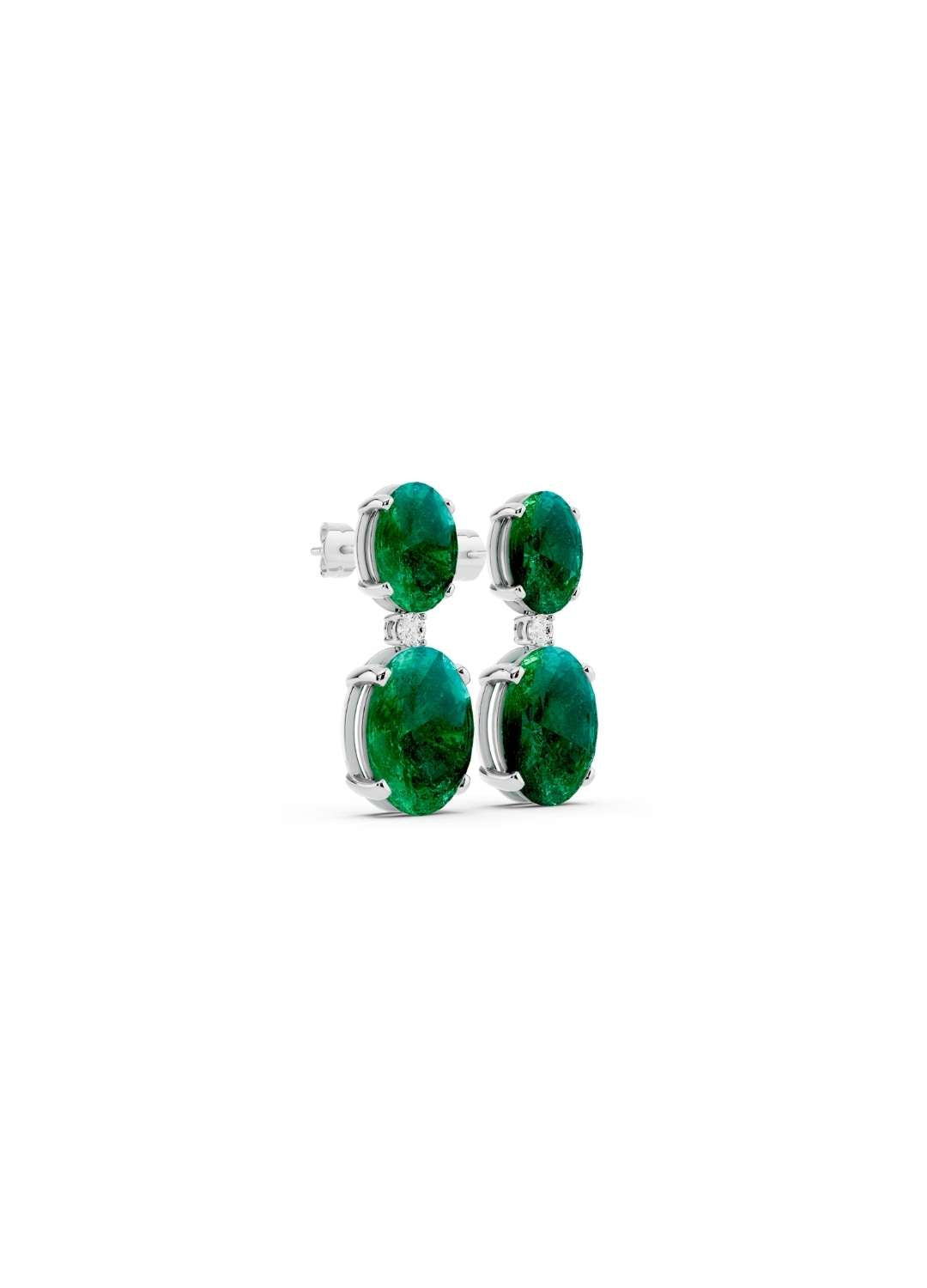 Emerald & Diamond Duo Oval Earrings Image 12