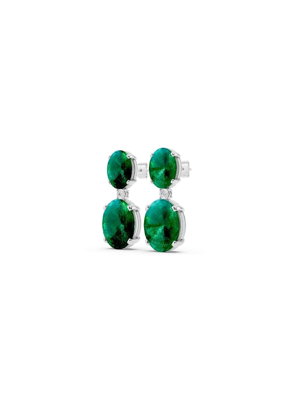 Emerald & Diamond Duo Oval Earrings Image 13