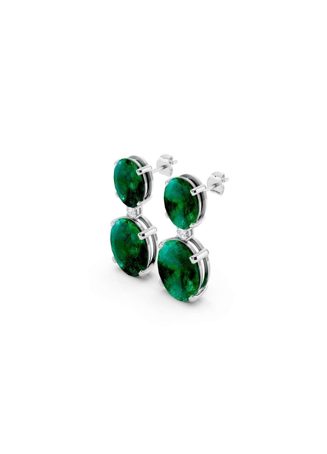 Emerald & Diamond Duo Oval Earrings Image 14