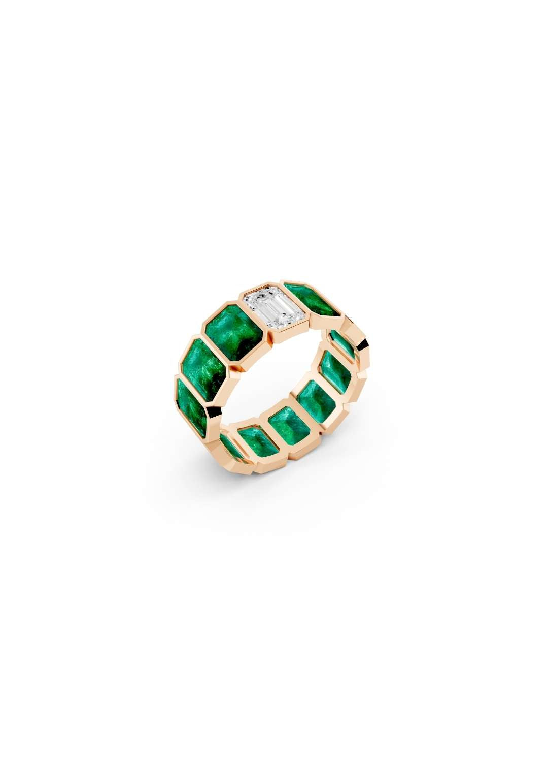 Emerald & Diamond Eternity Band Image 7