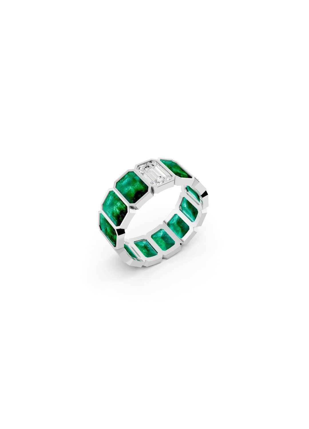 Emerald & Diamond Eternity Band Image 12