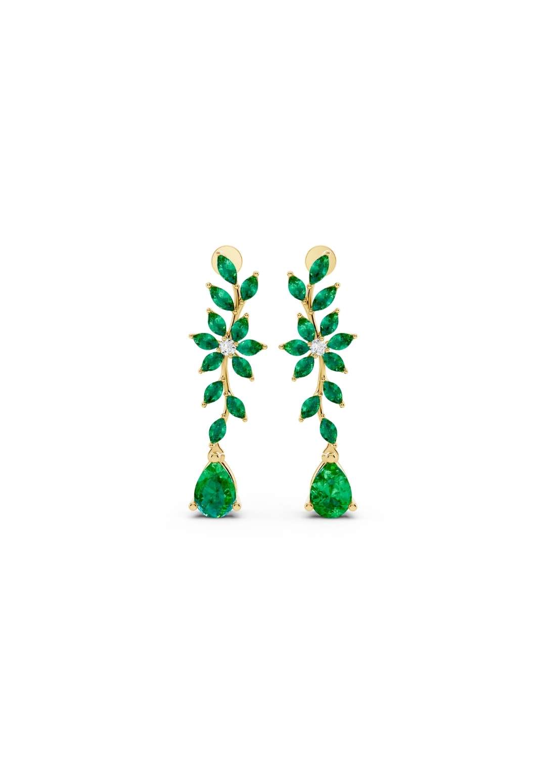 Emerald & Diamond Floral Drop Earrings  Image 1