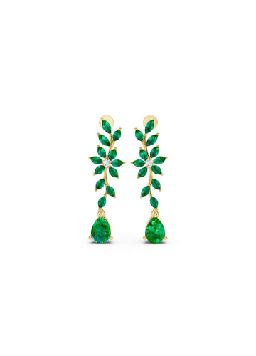 Emerald & Diamond Floral Drop Earrings  Image 1
